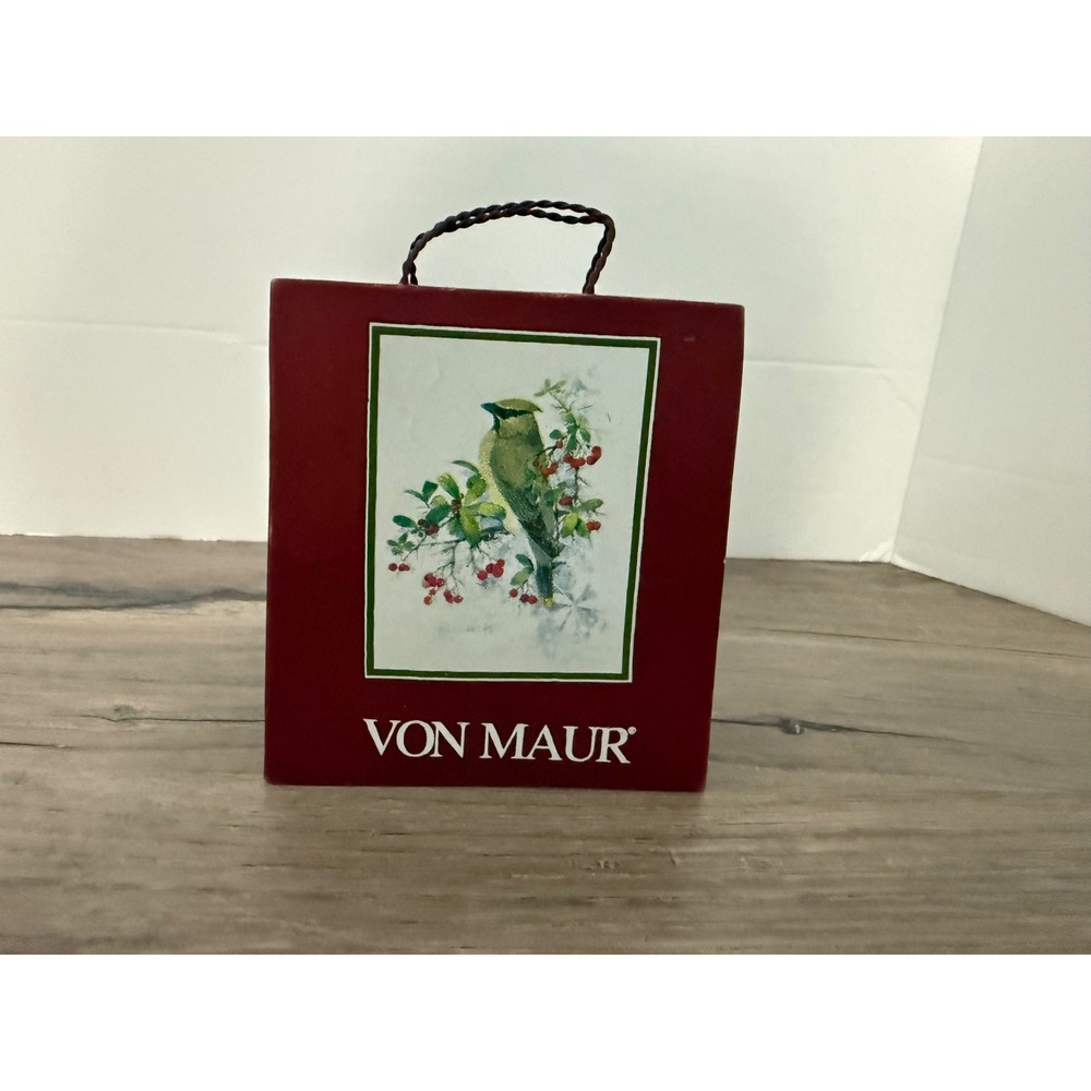Von Maur Ceramic Shopping Bag Ornament Red Bird Cedar Waxwing Holiday Decor